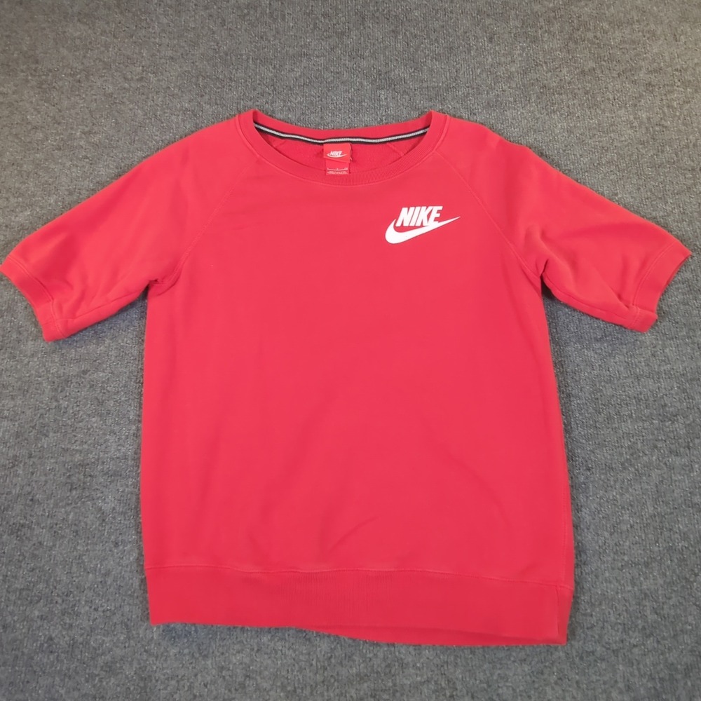 Nike Mens Sportswear Short Sleeve Sweatshirt Red Futura Logo Small #2661‎